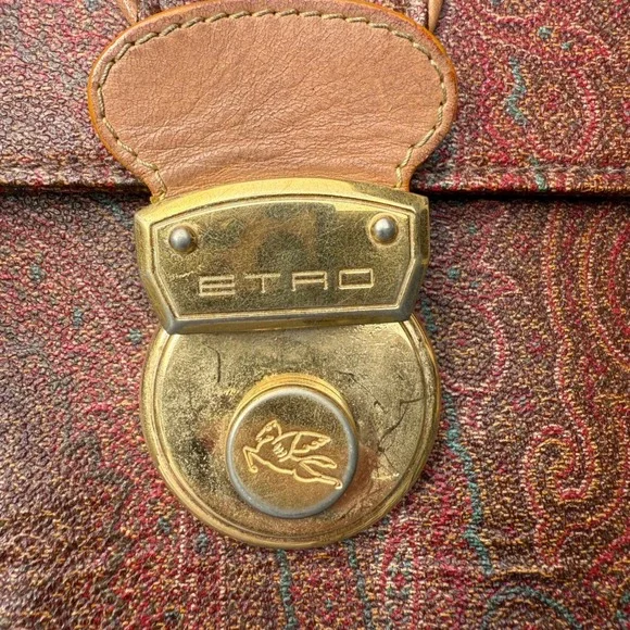 ETRO Milano‎ Vintage Paisley Print Leather Handbag Top Handle Satchel Bag